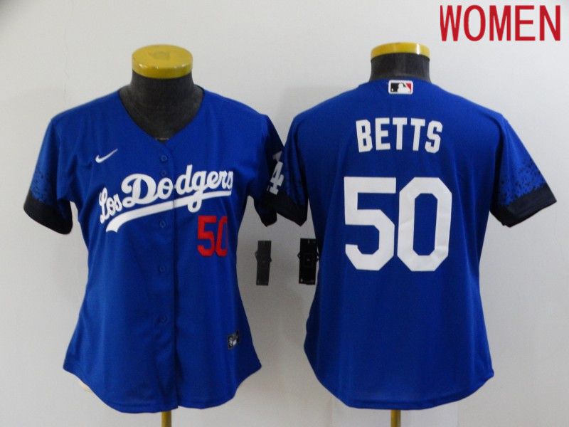 Women Los Angeles Dodgers 50 Betts Blue City Edition Game Nike 2021 MLB Jerseys